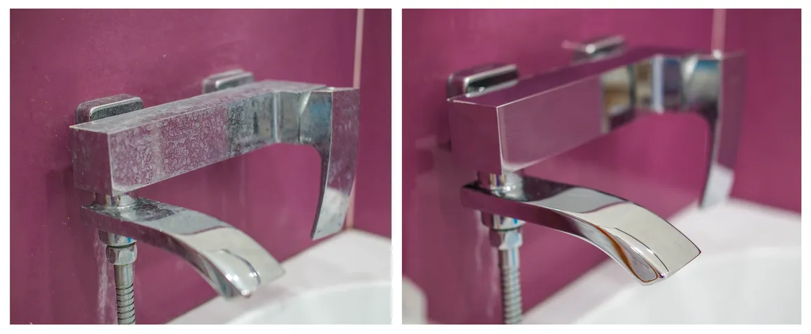 Modern bathroom faucet detail — polished chrome finish